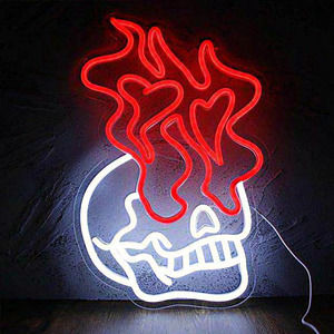 Fengll Halloween Anime Skeleton‎ Skull Fire LED Light Neon Sign (16.1*10.6in)